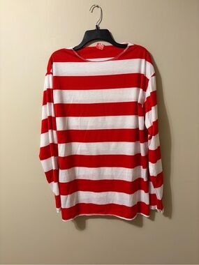 Where’s Waldo Men's Red & White Striped Long Sleeve Tee Size L/XL